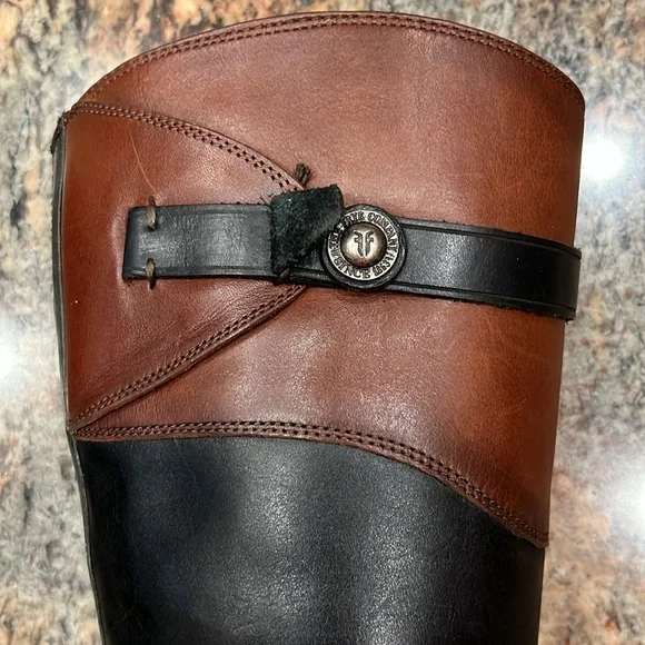 Mollie Button Frye Leather Boots Black& Brown Size 7.5 B - Picture 9 of 13